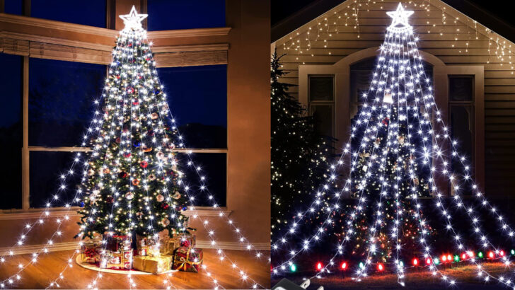 You Can Get A Cascading Wall of Christmas Lights That Look Like A Giant Christmas Tree