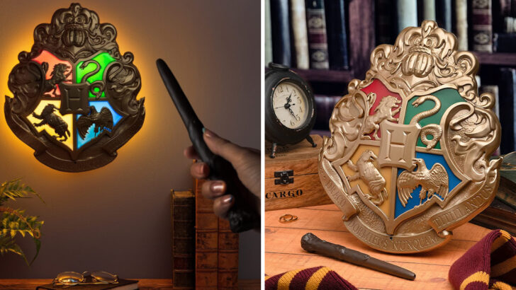 You Can Get A Harry Potter Hogwarts Crest Light That You Control With A Magic Wand