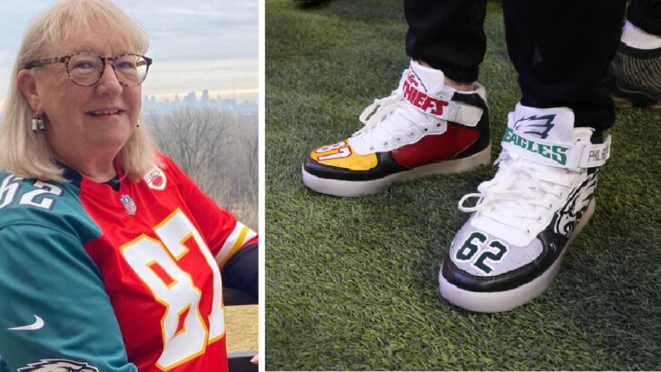 Everyone Loves ‘Mama Kelce’s’ Super Bowl Outfit Supporting Sons on Opposing Teams