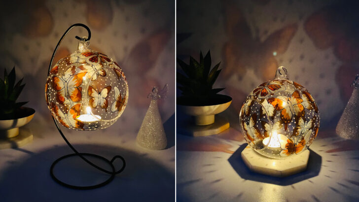 This Hand Painted Butterfly Glass Candle Holder Will Project Butterflies Onto Your Wall