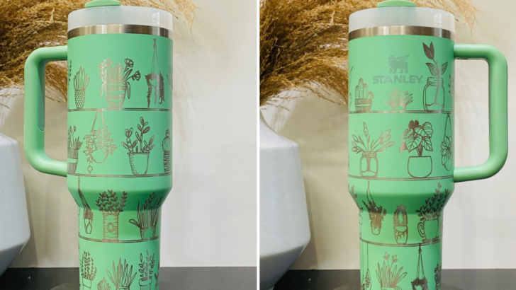 You Can Get A Pastel Green Stanley Cup Decorated With House Plants for the Person With a Green Thumb