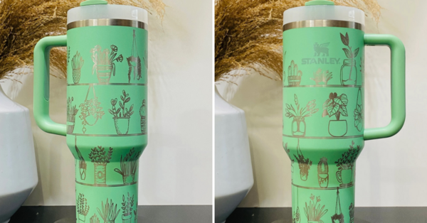 You Can Get A Pastel Green Stanley Cup Decorated With House Plants for the Person With a Green Thumb