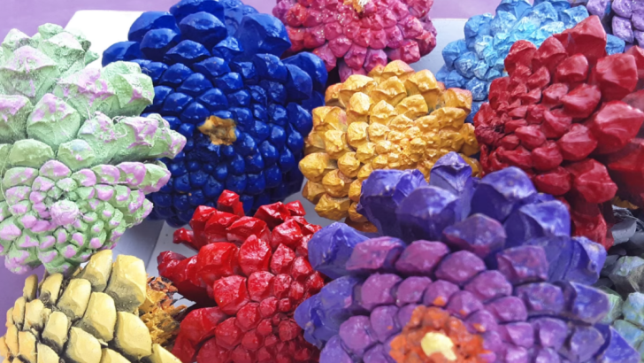You Can Paint Pinecones to Look Zinnia Flowers For A Centerpiece That Doesn’t Require Water