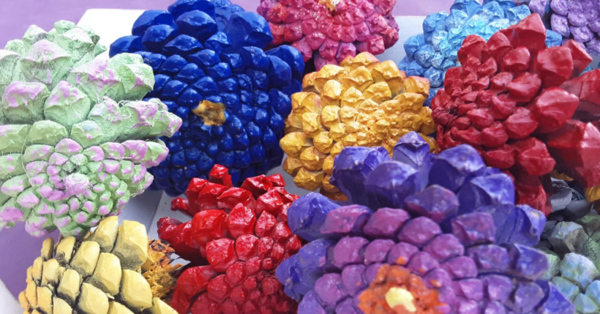 You Can Paint Pinecones to Look Zinnia Flowers For A Centerpiece That Doesn’t Require Water