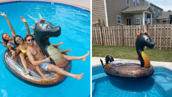 You Can Get A Giant Glitter Water Dragon Pool Float Just in Time for Summer