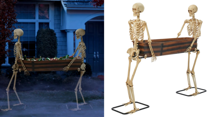 You Can Get A Life-Size Skeleton Prop That Carries a Coffin Just in Time for Halloween