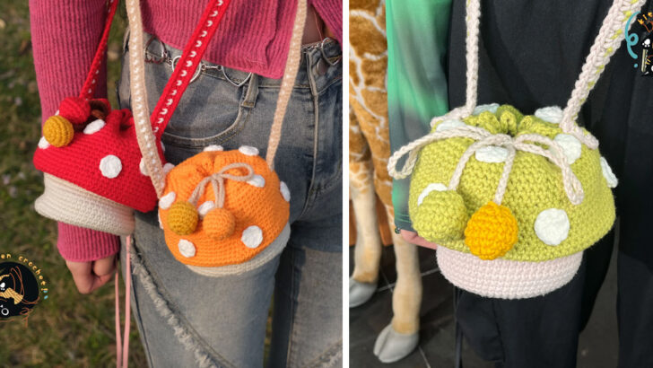 You Can Get A Crocheted Mushroom Crossbody Bag and It Is Adorable