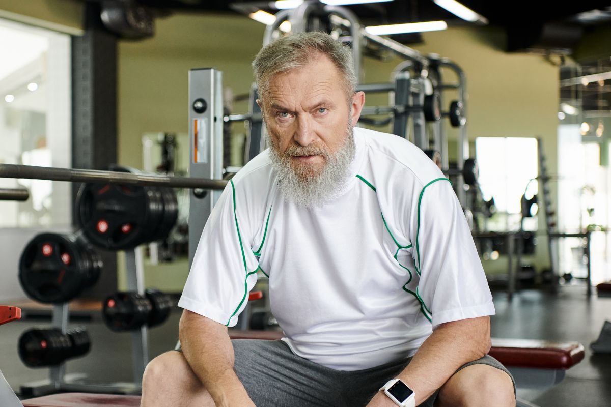 Older man at the gym sitting
