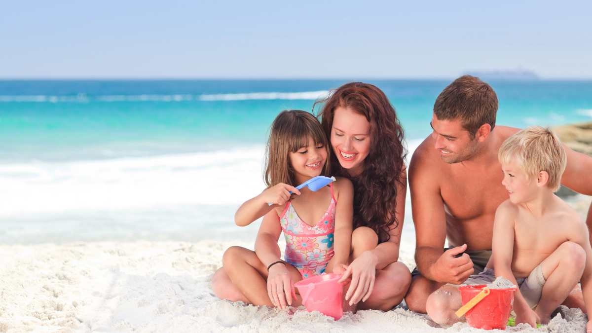 family on beach