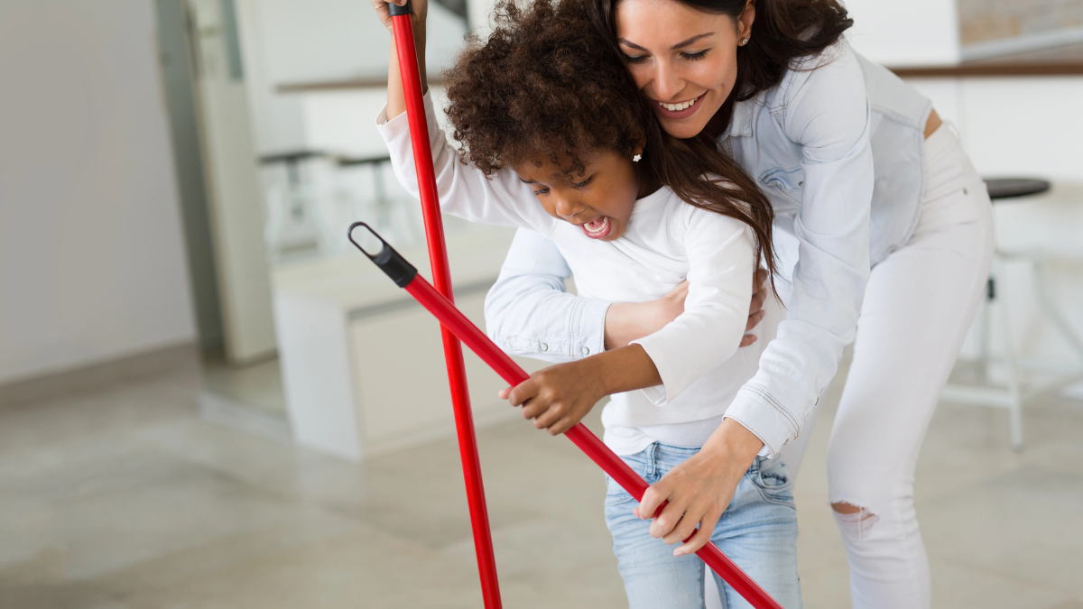 kid helping mom
