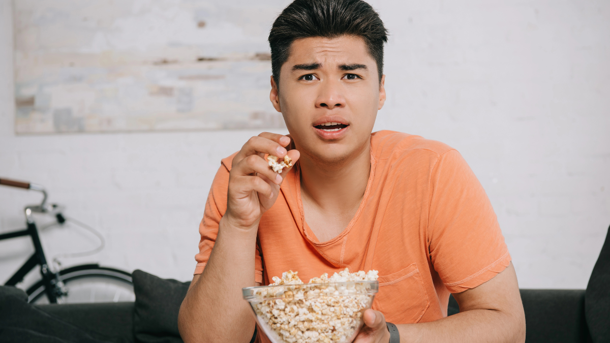 man with popcorn