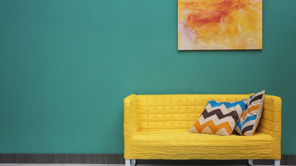 Cohesive yellow and green living room