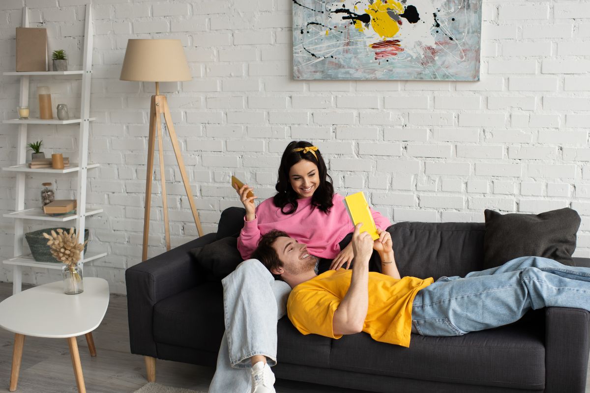 Couple on the couch in their living room