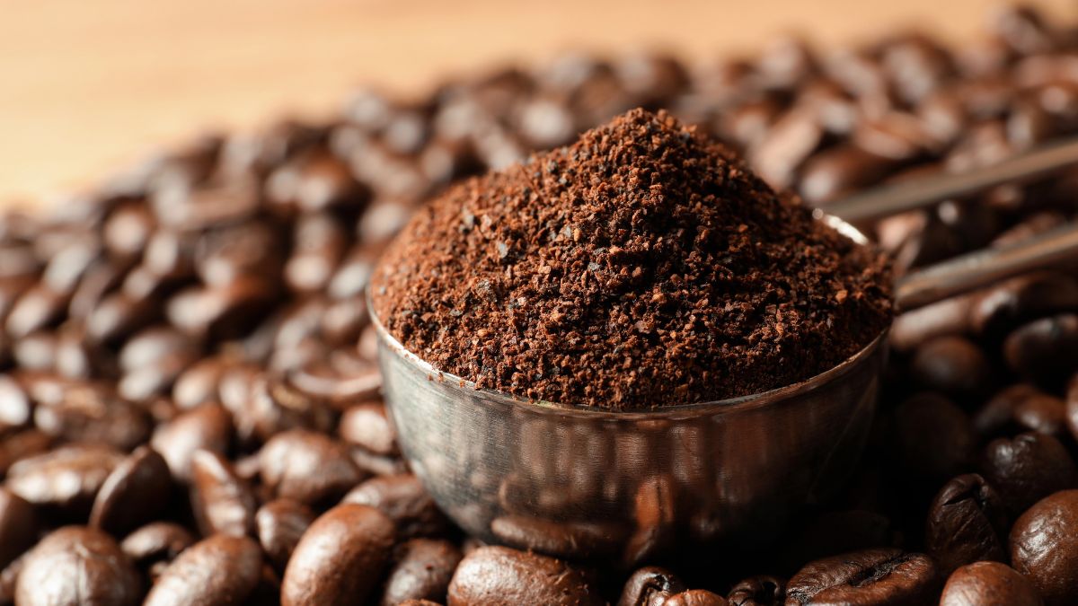 coffee grounds and beans