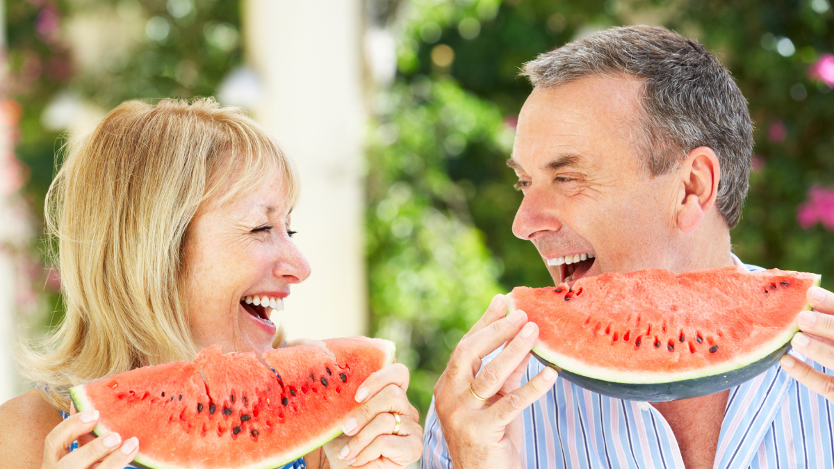 couple eating watermelon