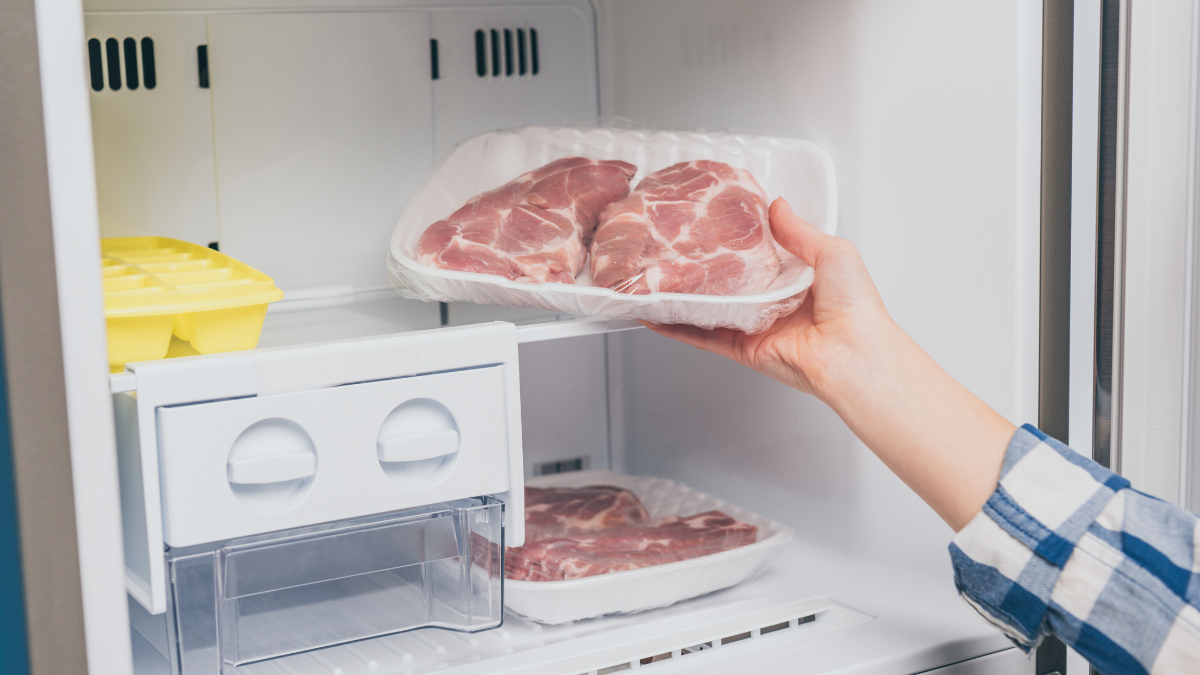 frozen meat in freezer