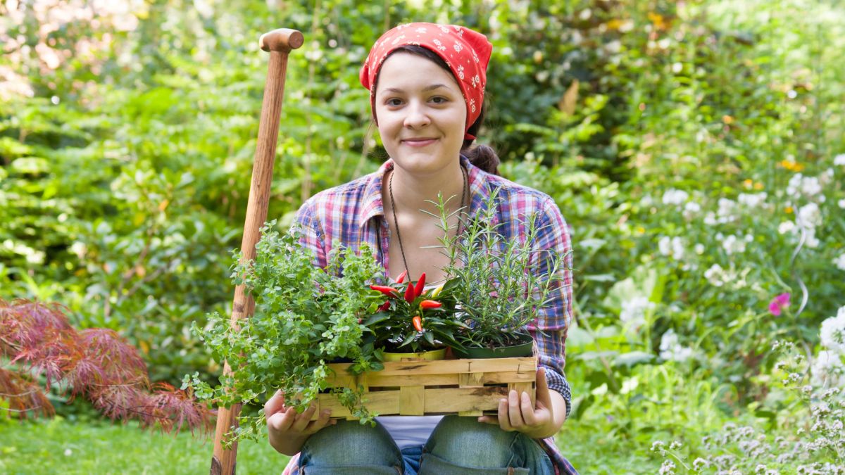 happy woman in garden
