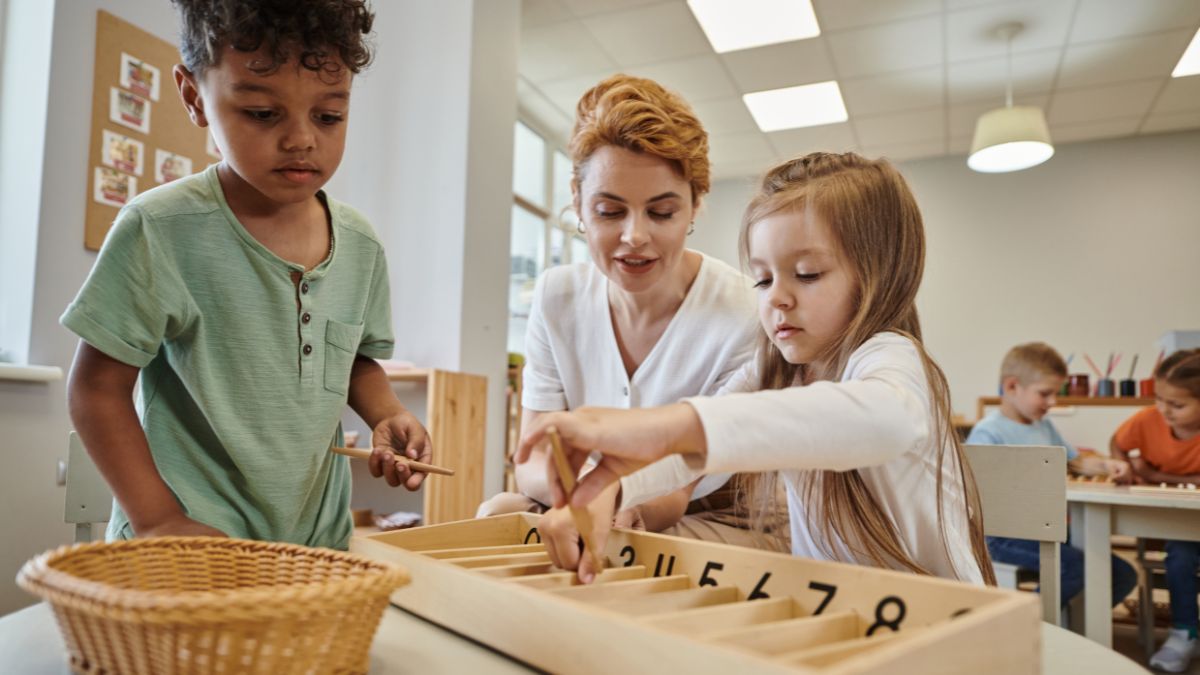 kids doing math with teacher