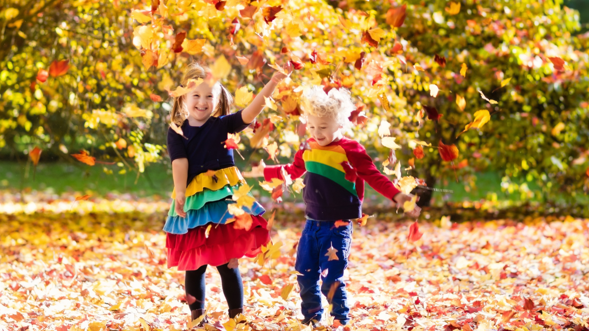 kids in leaves