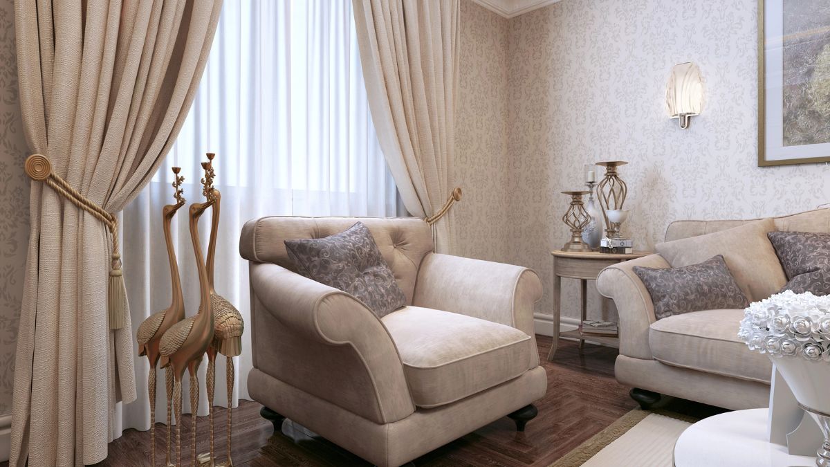 living room with curtains
