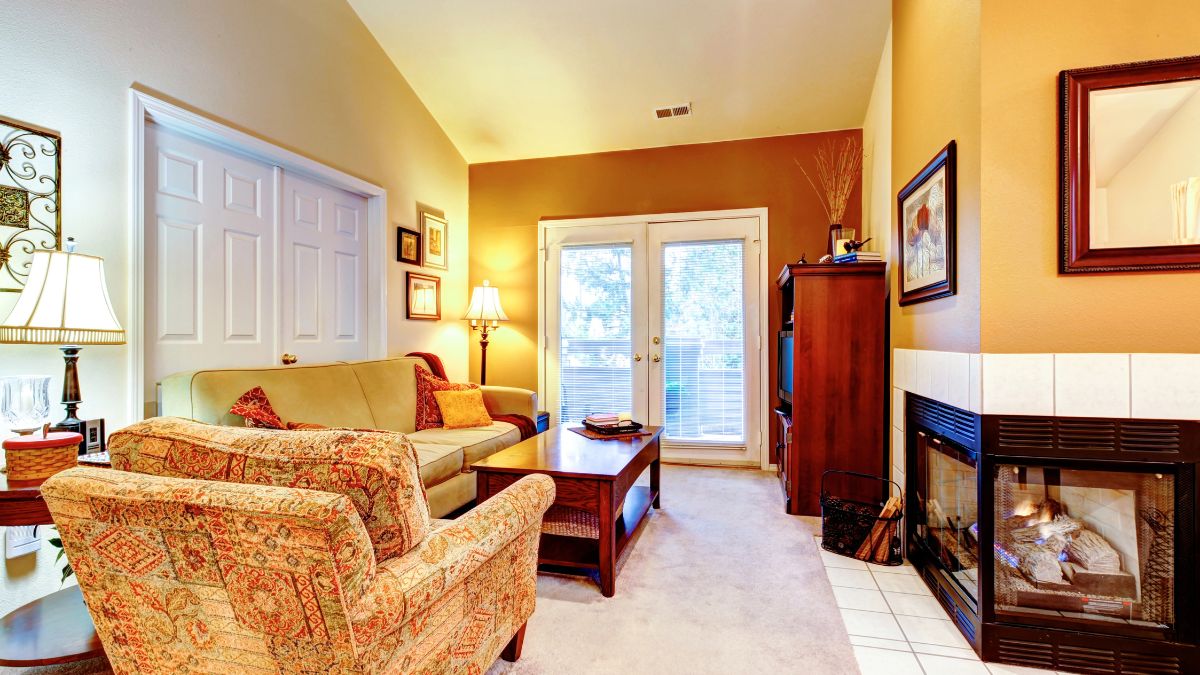 living room with fire place