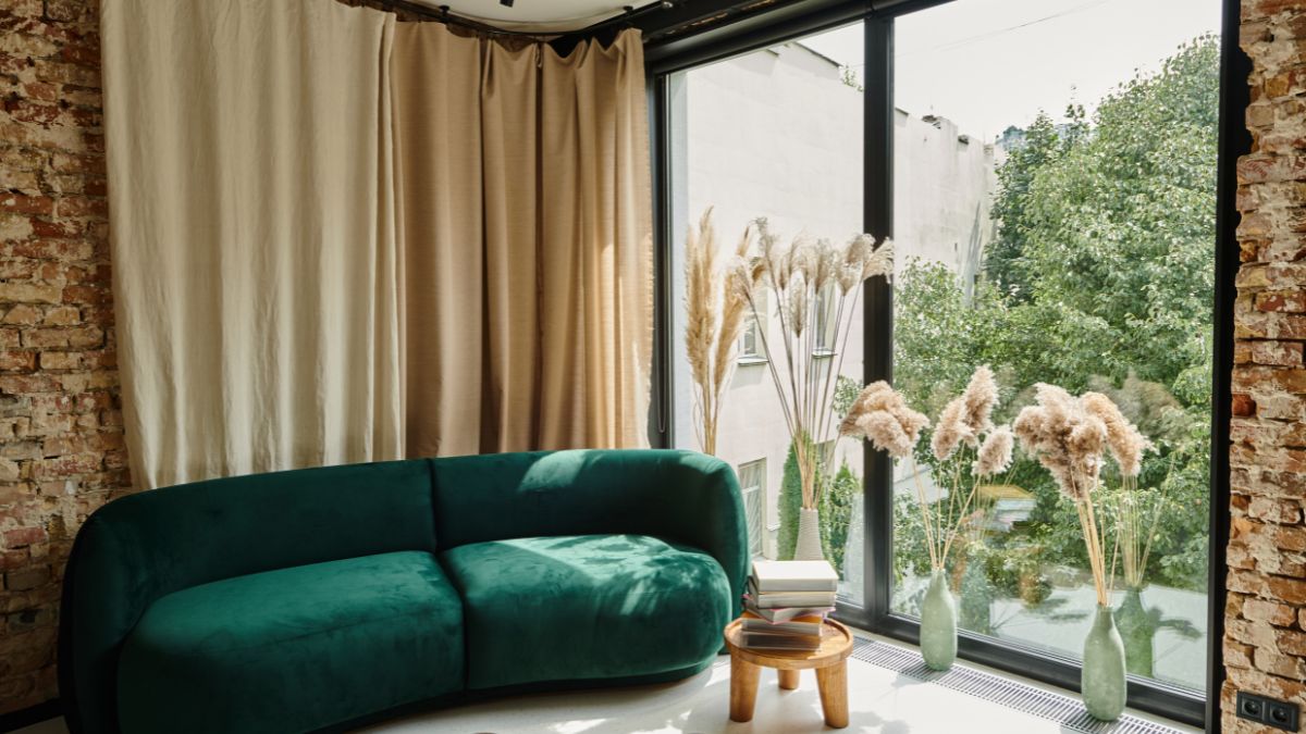 living room with natural elements