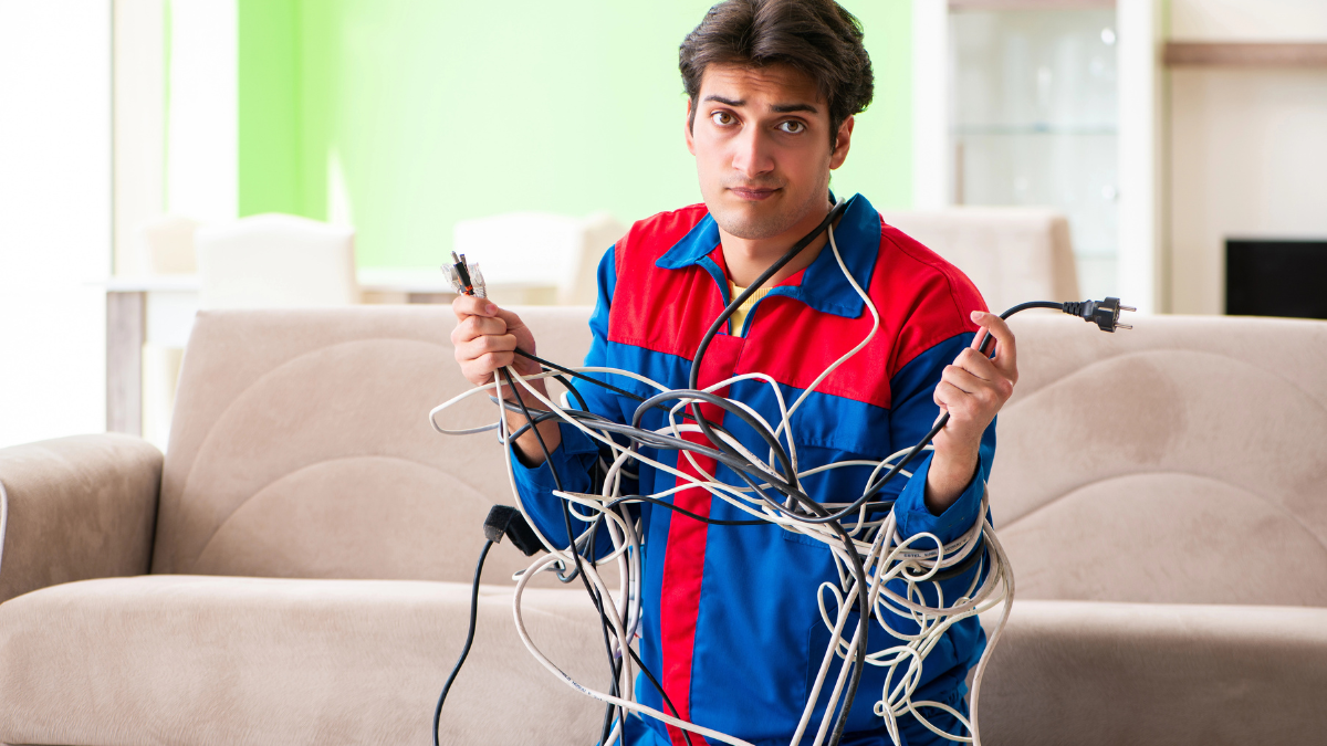 person stuck in wires