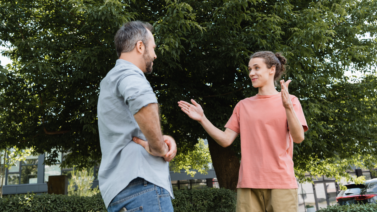 two people talking