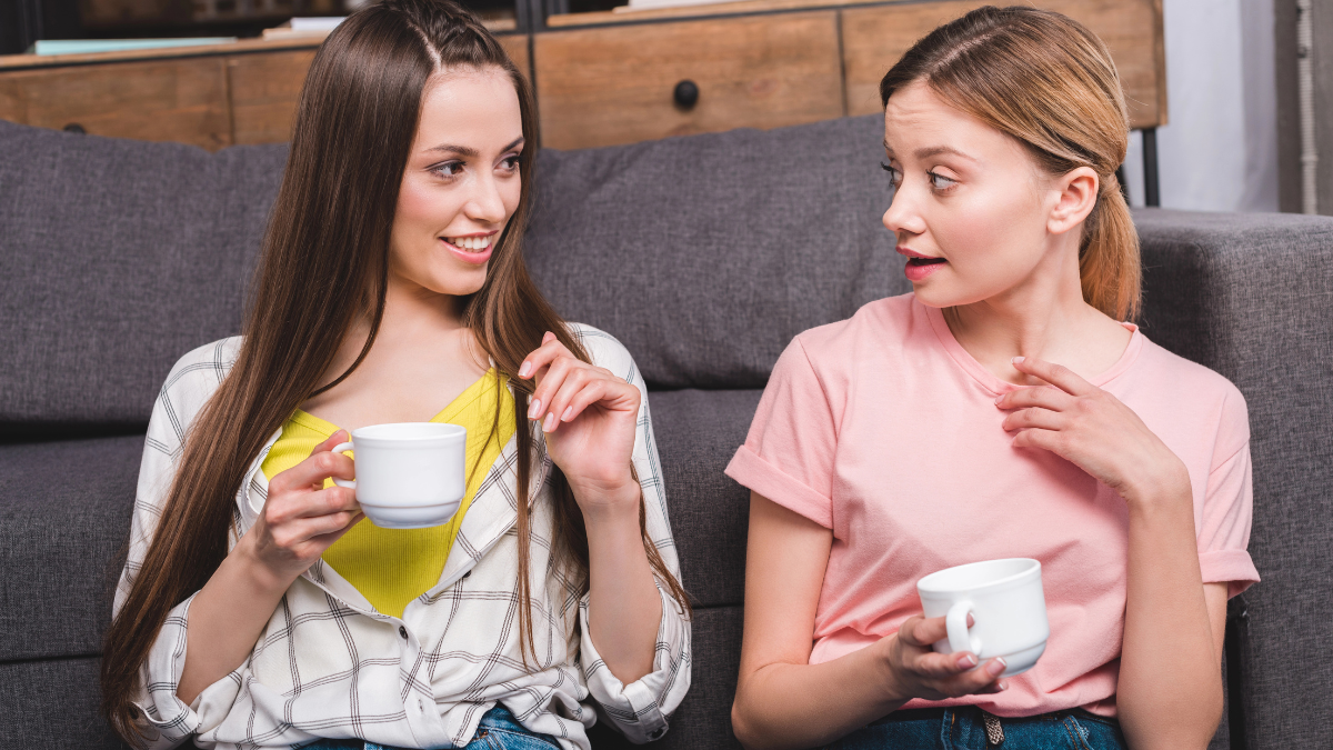 two women talking