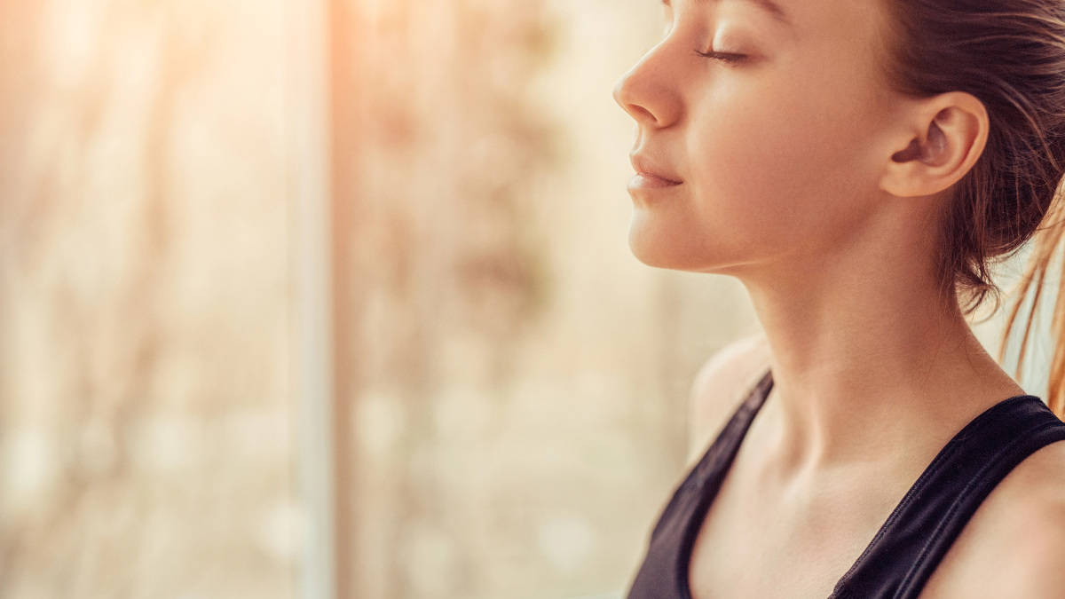 woman deep breathing