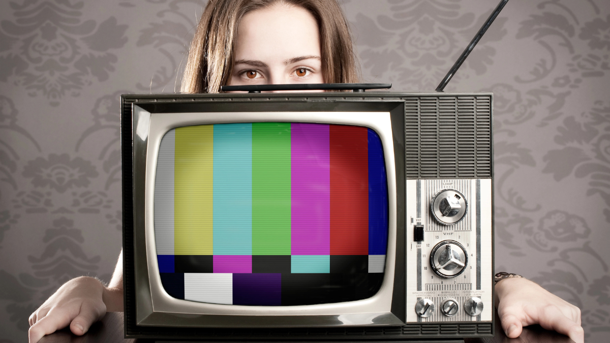 woman with tv