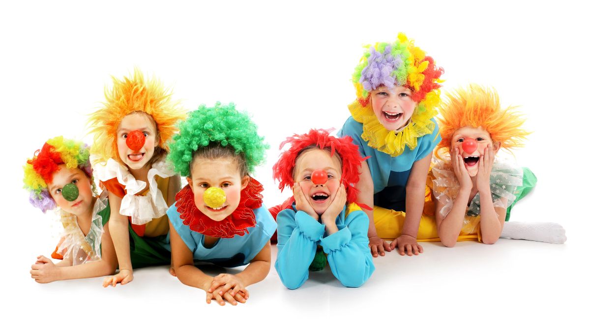 kids in clown costumes