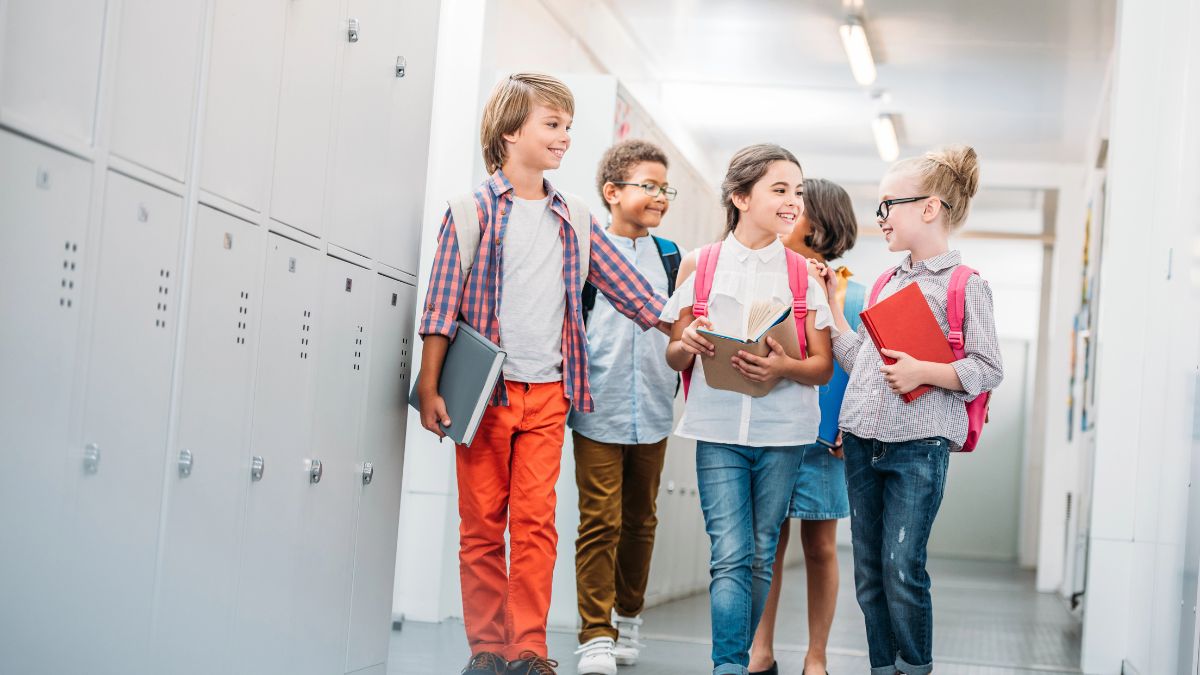kids walking at school