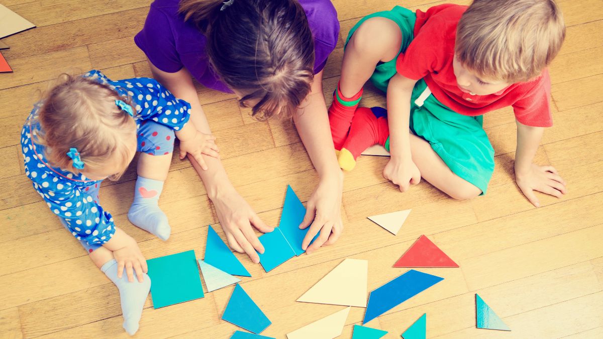 kids with colorful shapes