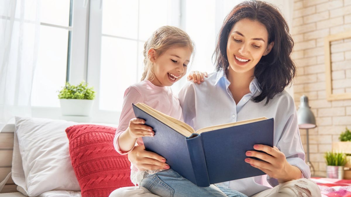 mother and daughter reading