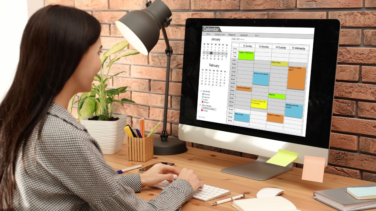 woman organizing day on computer
