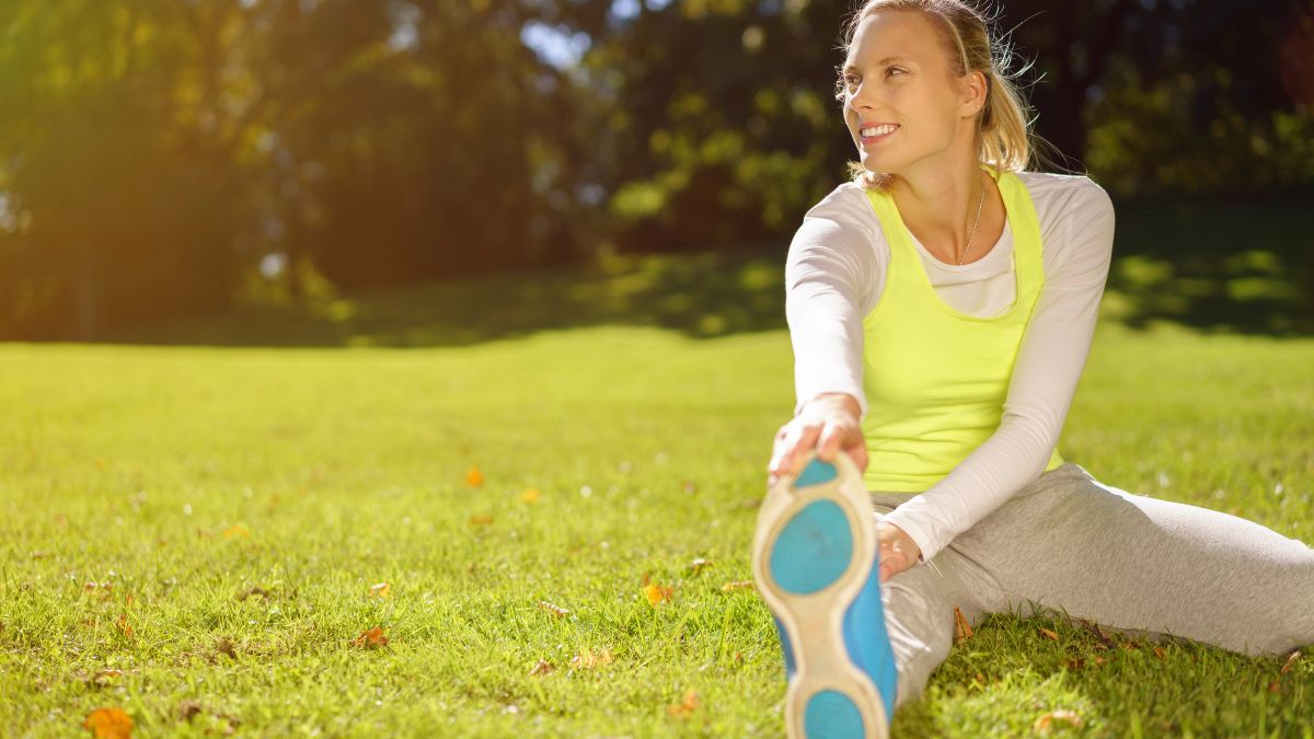 woman stretching outside