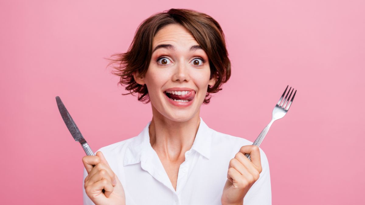 woman with fork and knife