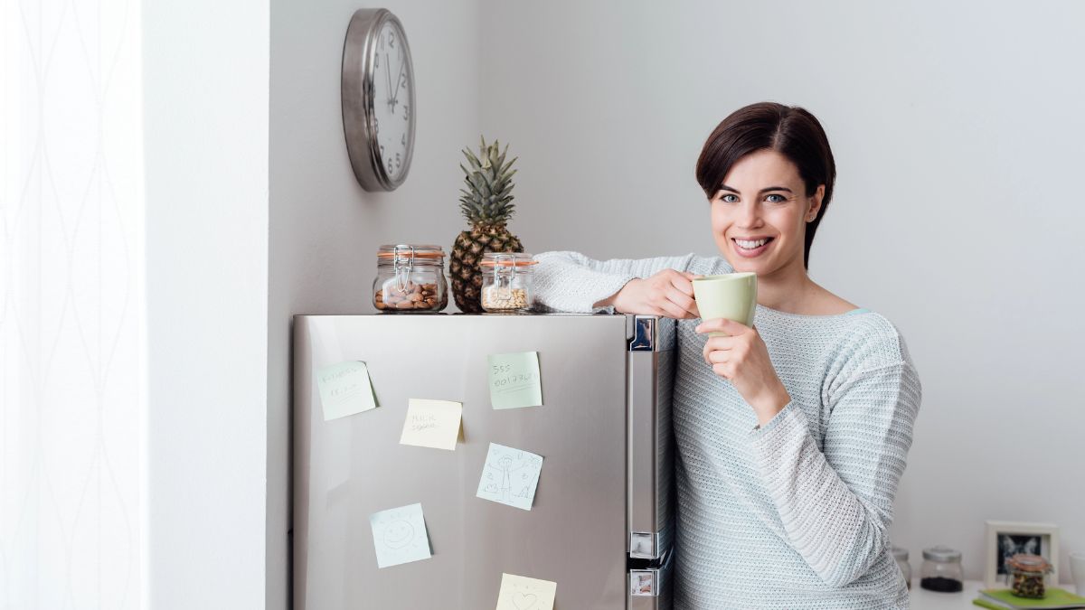 woman with fridge