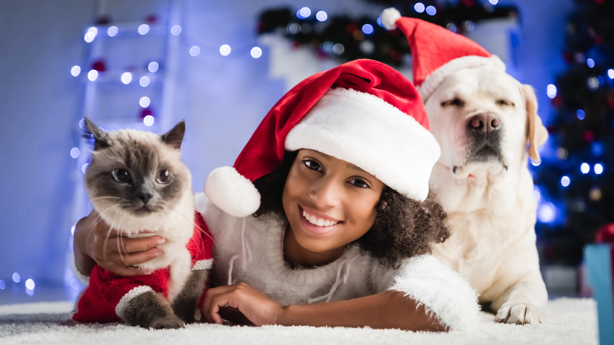 girl with dog and cat