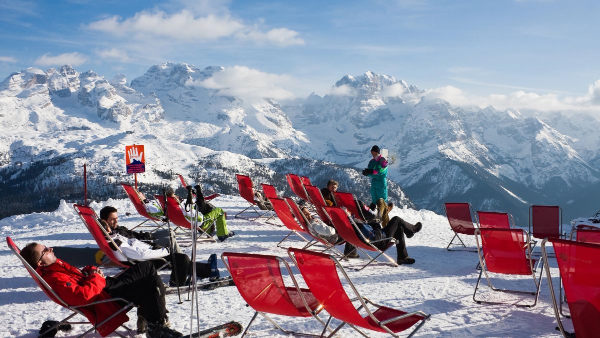 people relaxing at ski resort