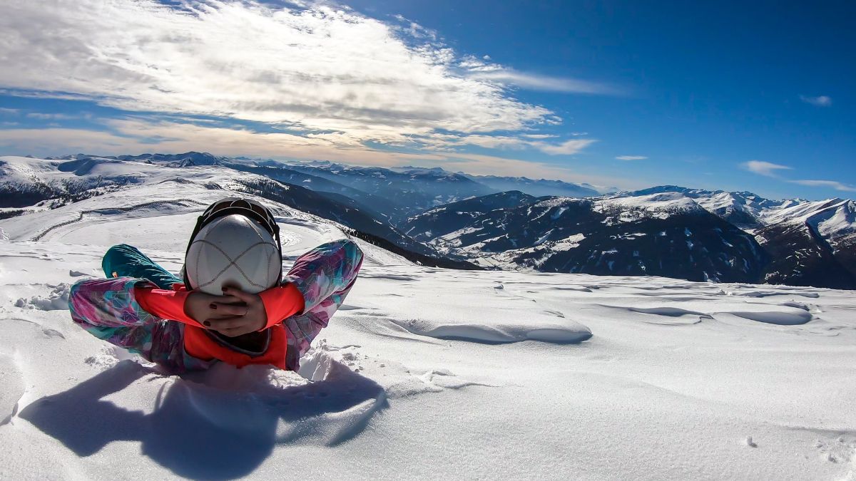 skier looking at mountains