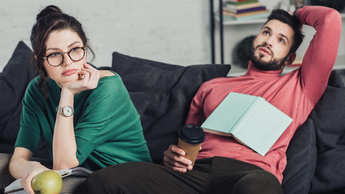 bored couple on couch