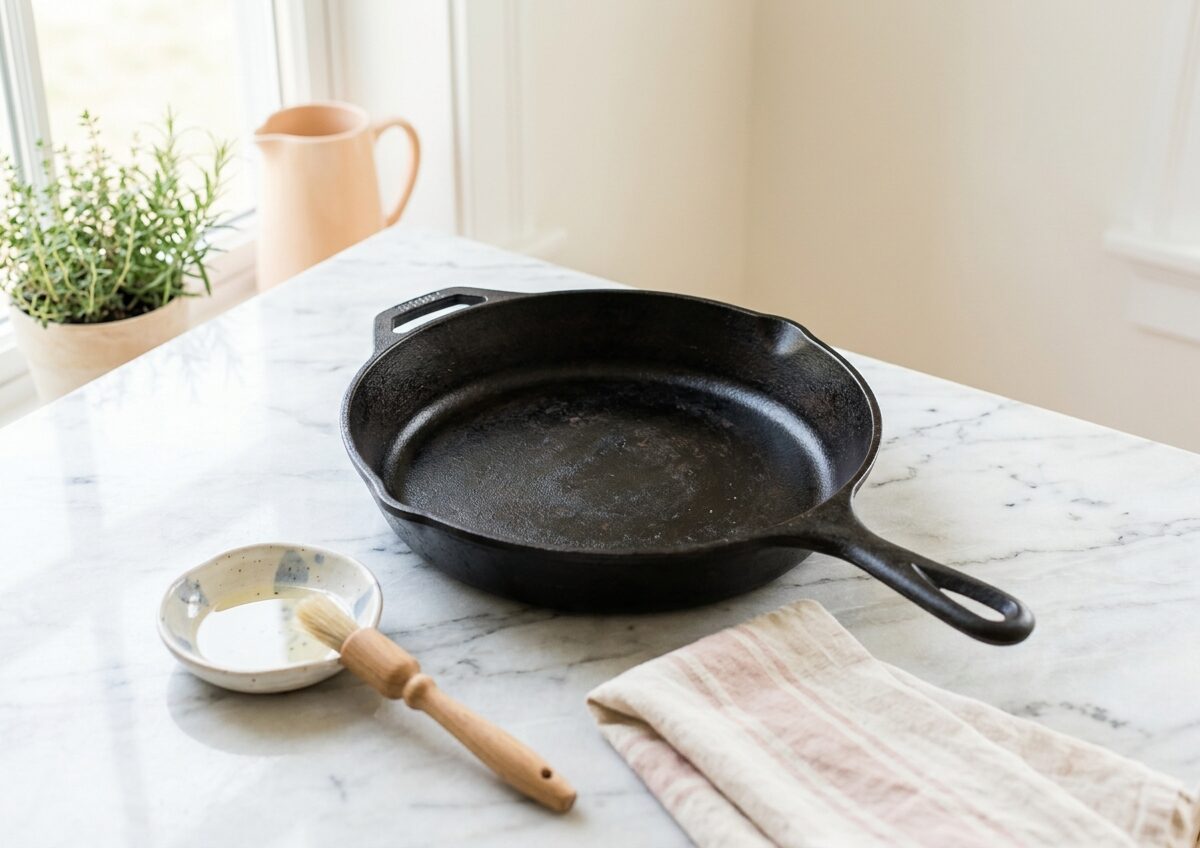 Why does my cast iron pan smell weird after seasoning it?