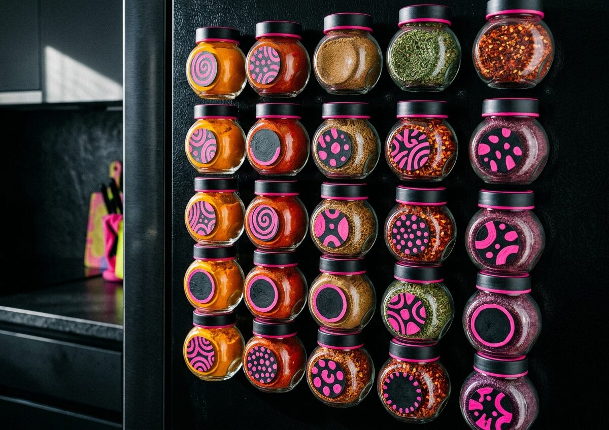This tiny magnetic spice jar system sticks to your fridge and I cannot explain how much I love it