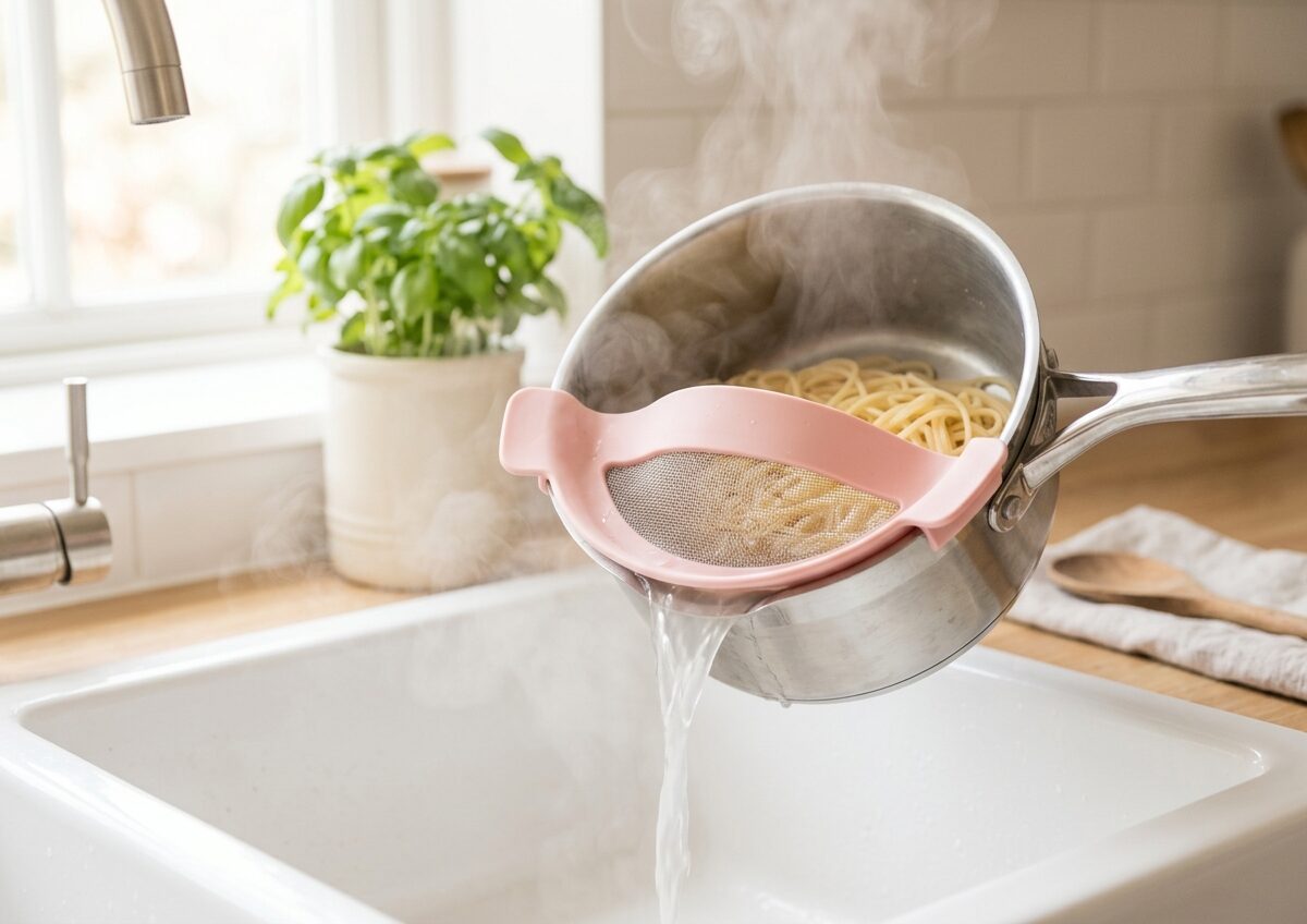 This $8 clip-on strainer turns any pot into a colander instantly