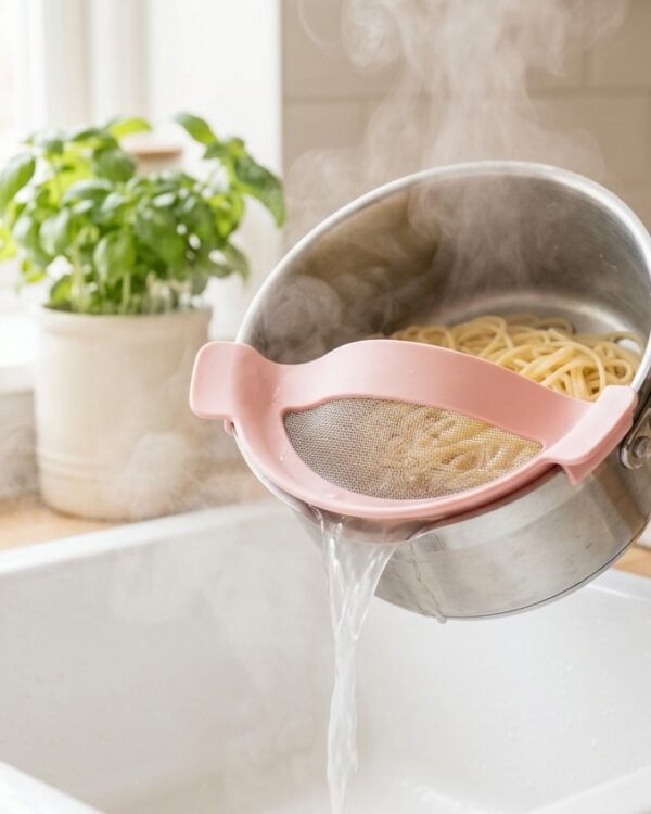 This $8 clip-on strainer turns any pot into a colander instantly