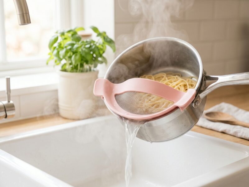 This $8 clip-on strainer turns any pot into a colander instantly