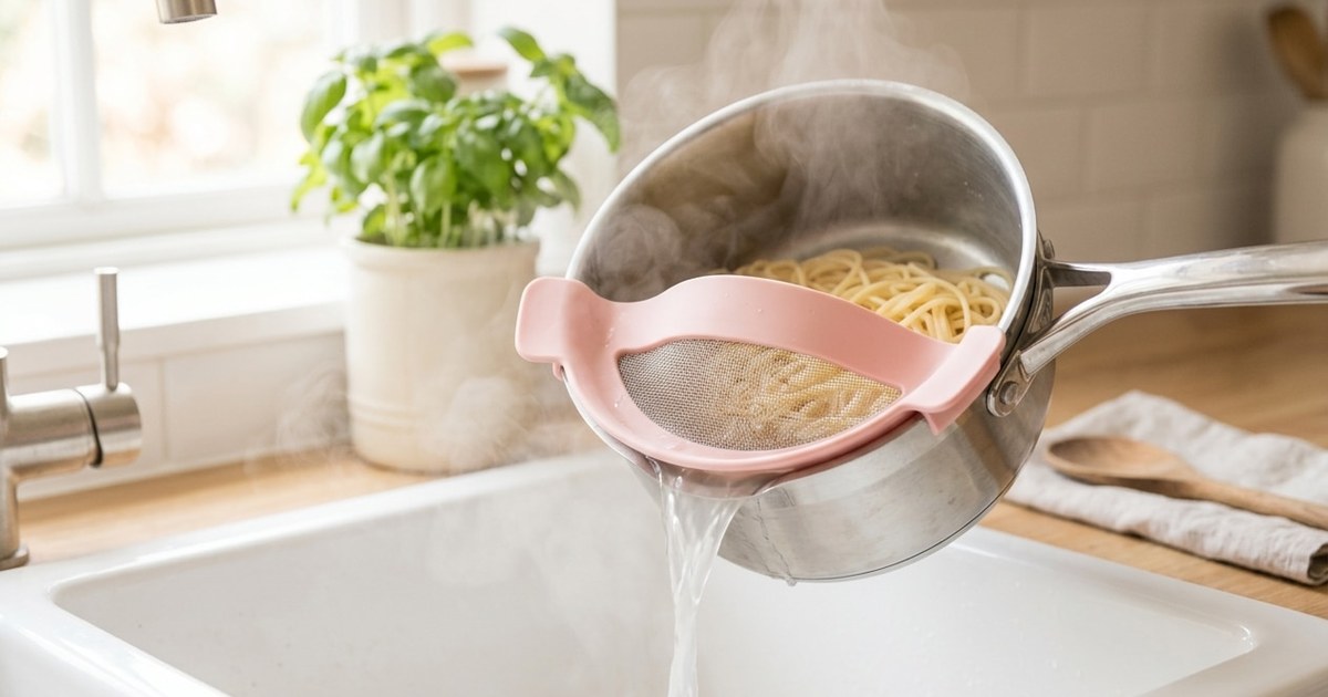 This $8 clip-on strainer turns any pot into a colander instantly