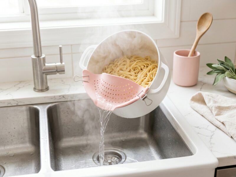 This clip-on silicone pot strainer makes draining pasta actually not a whole thing